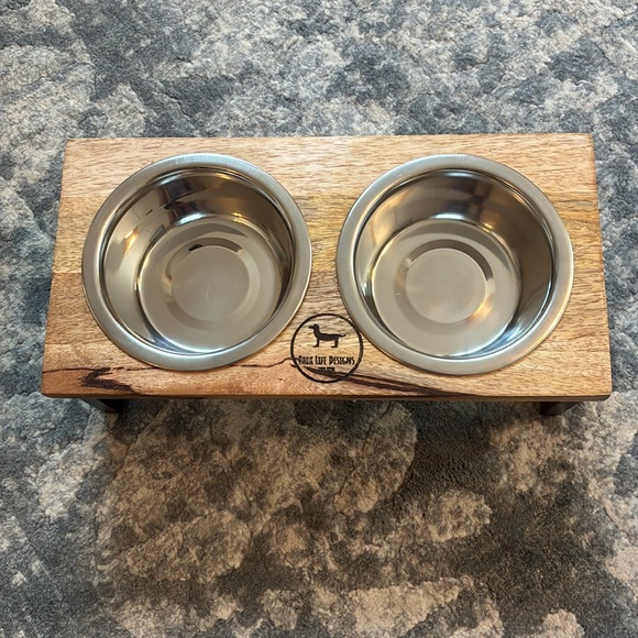 Park Life Hearth & Haven Mango Wood & Stainless Steel Elevated Small Dog Bowl - Picture 6 of 9
